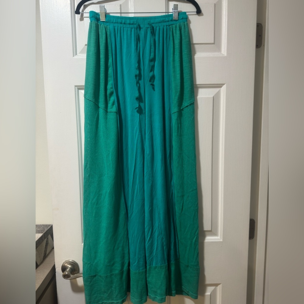 POL Teal Green Wide Leg Pants Drawstring Waist